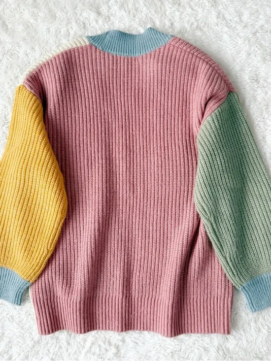 Jillian Harris x Joe Fresh Color Block Open Cardigan Knit Sweater SMALL Cozy - Picture 3 of 7